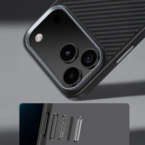  iPhone 17 Pro Max Fekete Benks Magnetic Armor Pro Kevlar Tok Fém Keret 600D (A070) (Kamera Vezérlő Gomb) tok - 12