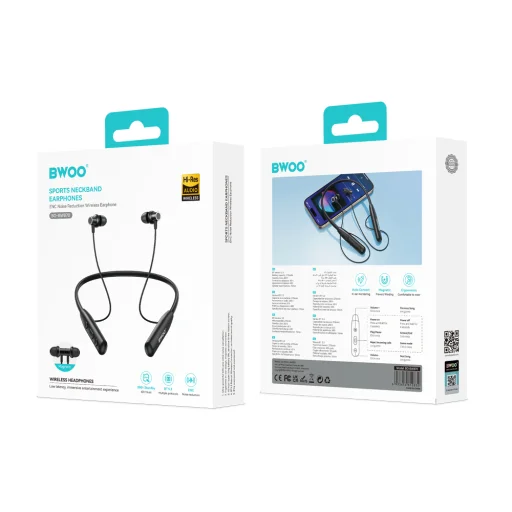 BWOO Sztereó Hangminőség BT5.3 Nyakpánt Fülhallgató BW870 fekete - 4