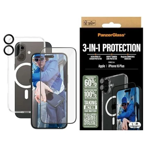 PanzerGlass Bundle 3in1 iPhone 16 Plus 6.7" D3O keménytok + Üvegfólia UWF+ Lencsevédő B1293+2863+1283 tok - 1