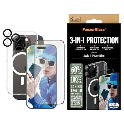 PanzerGlass Csomag 3 az 1-ben iPhone 16 Pro 6.3" D3O Keménytok + Kijelzővédő Üvegfólia + Lencsevédő - 1