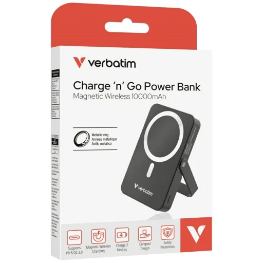 Verbatim Charge n Go 10000mAh powerbank állvánnyal mágneses vezeték nélküli töltéssel fekete 32264 - 8