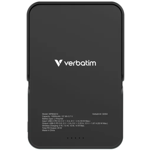 Verbatim Charge n Go 10000mAh powerbank állvánnyal mágneses vezeték nélküli töltéssel fekete 32264 - 3