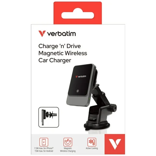 Vezeték nélküli töltős autós telefontartó Verbatim n Drive 15W RGB CND-03 fekete ezüst - 8