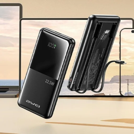 AWEI PowerBank P76K 10000mAh 22.5W fekete Digitális Kijelző - 2