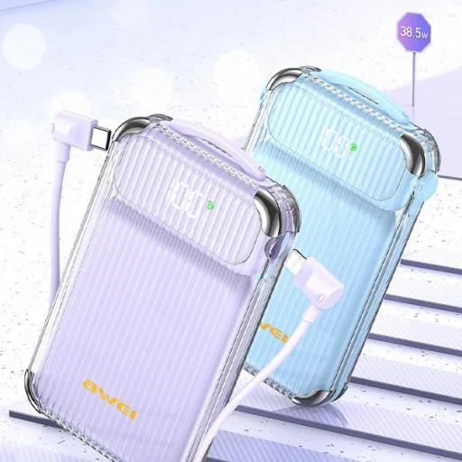 AWEI PowerBank P89K 10000mAh 38.5W fekete/fekete + PD/Lightning kábelek - 3