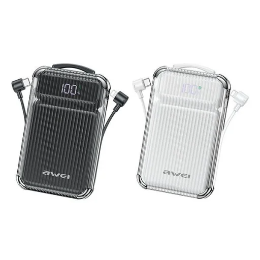 AWEI PowerBank P89K 10000mAh 38.5W fekete/fekete + PD/Lightning kábelek - 1