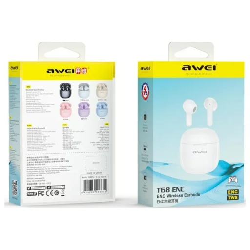 AWEI Bluetooth 5.3 T68 ENCTWS fülhallgató + dokkolóállomás fehér - 2