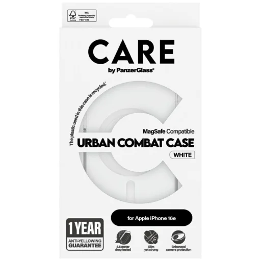 Case CARE by PanzerGlass Flagship Urban Combat Fehér MagSafe tok iPhone 16e számára, átlátszó - 3