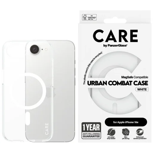 Case CARE by PanzerGlass Flagship Urban Combat Fehér MagSafe tok iPhone 16e számára, átlátszó - 1