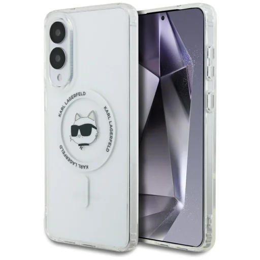 Karl Lagerfeld Button Choupette Fej Nyomtatott Logóval Mágneses Tok Samsung Galaxy S25 Edge fehér tok - 1
