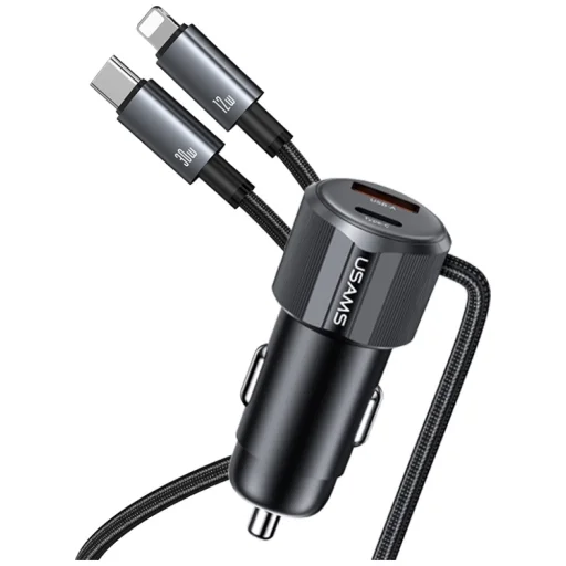 USAMS YT Sorozat CC287 Autós Töltő 66W 1xUSB-A 1xUSB-C + 2 az 1-ben USB-C/Lightning Kábel - 2