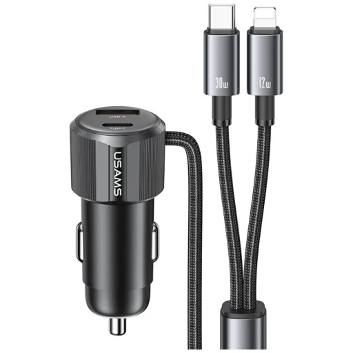 USAMS YT Sorozat CC287 Autós Töltő 66W 1xUSB-A 1xUSB-C + 2 az 1-ben USB-C/Lightning Kábel - 1
