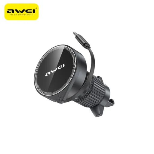 AWEI Magsafe X73 autós telefontartó légbefúvó rácsba behúzható kábellel fekete - 1