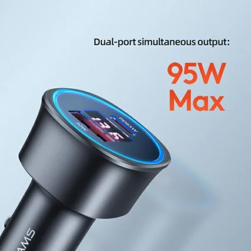 USAMS Autós Töltő 1xUSB + 1xUSB-C C26 95W (csak fej) Gyors Töltés fekete CC146TC01 (US-CC146), - 4