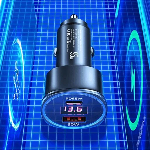 USAMS Autós Töltő 1xUSB + 1xUSB-C C26 95W (csak fej) Gyors Töltés fekete CC146TC01 (US-CC146), - 6