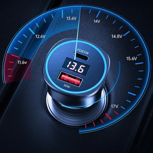 USAMS Autós Töltő 1xUSB + 1xUSB-C C26 95W (csak fej) Gyors Töltés fekete CC146TC01 (US-CC146), - 8