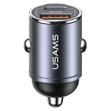 USAMS Autós Töltő 1xUSB+1xUSB-C C38 30WPD Gyors Töltés Beépített Gyűrű Acél/Szürkés CC206CC