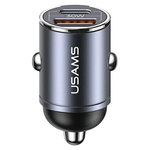 USAMS Autós Töltő 1xUSB+1xUSB-C C38 30WPD Gyors Töltés Beépített Gyűrű Acél/Szürkés CC206CC - 1