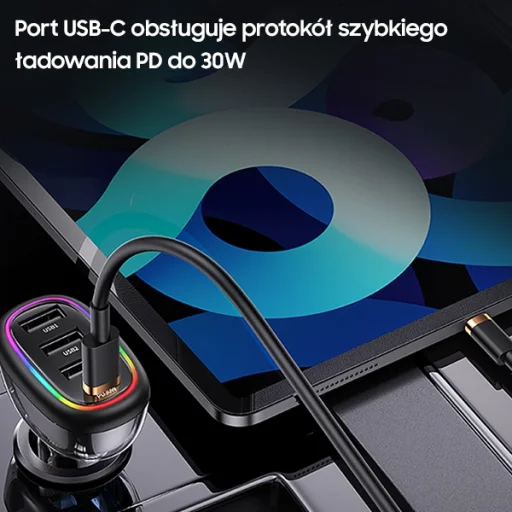USAMS autós töltő 1xUSB-C 3xUSB-A C34 48W 3A+C PD Gyors Töltés fekete CC170CC01 (US-CC170) - 4