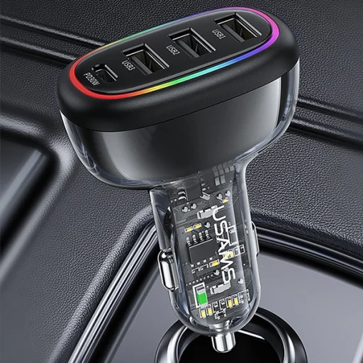 USAMS autós töltő 1xUSB-C 3xUSB-A C34 48W 3A+C PD Gyors Töltés fekete CC170CC01 (US-CC170) - 2