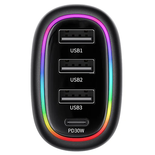 USAMS autós töltő 1xUSB-C 3xUSB-A C34 48W 3A+C PD Gyors Töltés fekete CC170CC01 (US-CC170) - 3