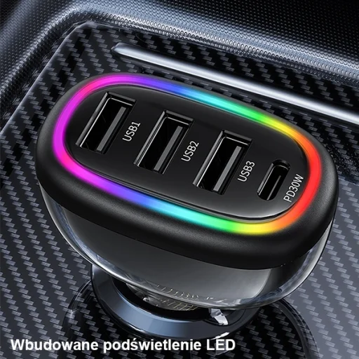 USAMS autós töltő 1xUSB-C 3xUSB-A C34 48W 3A+C PD Gyors Töltés fekete CC170CC01 (US-CC170) - 6