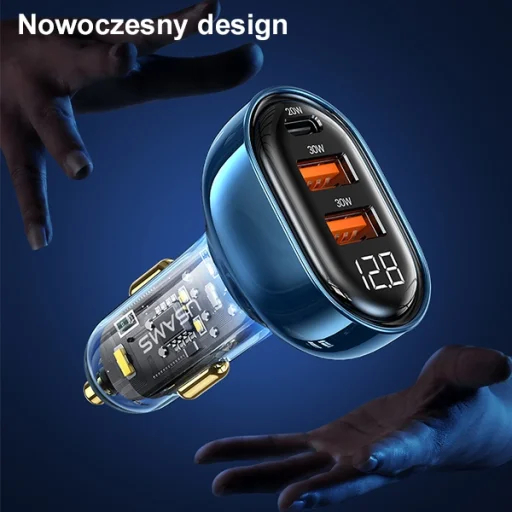 USAMS autós töltő 2xUSB+1xUSB-C 80W Gyors töltés kék (US-CC159) - 3