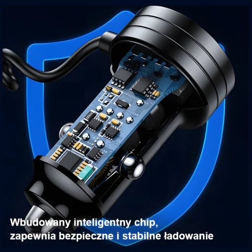 USAMS autós töltő 2xUSB-C 1xUSB-A C33 60W rugós kábellel Gyors Töltés fekete CC167CC01 (US-CC167) - 6