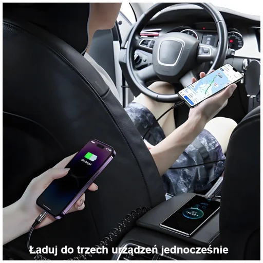 USAMS autós töltő 2xUSB-C 1xUSB-A C33 60W rugós kábellel Gyors Töltés fekete CC167CC01 (US-CC167) - 7