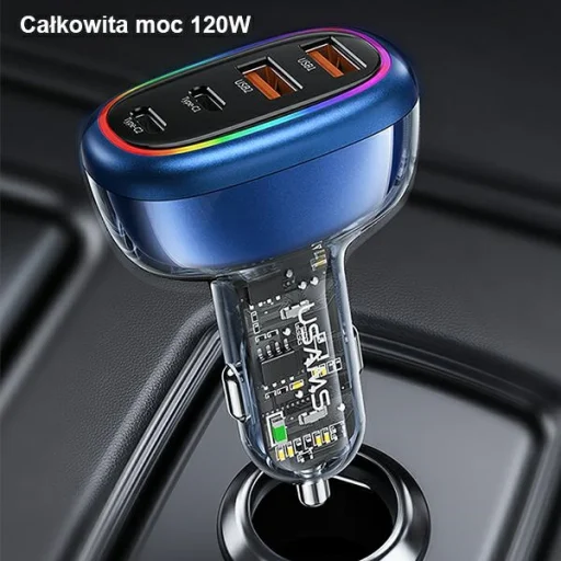 USAMS autós töltő 2xUSB-C 2xUSB-A C34 120W Gyors töltés kék CC169CC01 (US-CC169) - 3