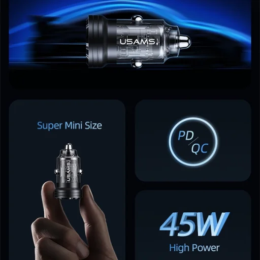 USAMS autós töltő C35 USB+USB-C 45W Gyors Töltés fekete CC175CC01 (US-CC175) - 3