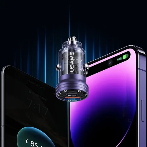 USAMS autós töltő C35 USB+USB-C 45W Gyors Töltés fekete CC175CC01 (US-CC175) - 5