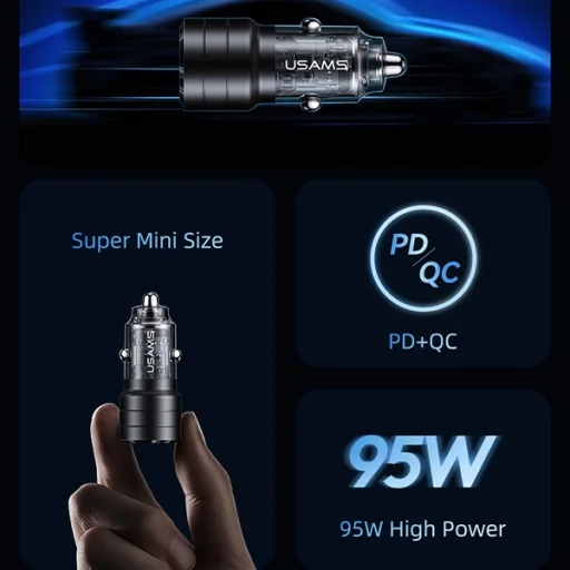 USAMS autós töltő C36 USB+USB-C 95W Gyors töltés fekete CC176CC01 (US-CC176) - 4