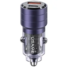 USAMS autós töltő C36 USB+USB-C 95W Gyors töltés lila CC176CC02 (US-CC176)