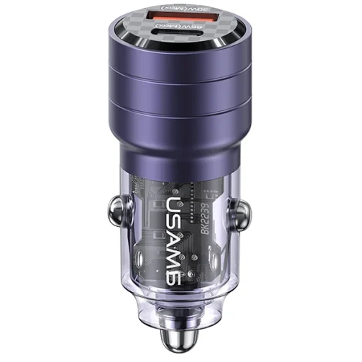 USAMS autós töltő C36 USB+USB-C 95W Gyors töltés lila CC176CC02 (US-CC176) - 1