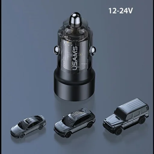 USAMS Autós Töltő C39 USB+USB-C 60W Gyors Töltés lila (US-CC208) - 8