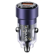 USAMS Autós Töltő C39 USB+USB-C 60W Gyors Töltés lila (US-CC208)