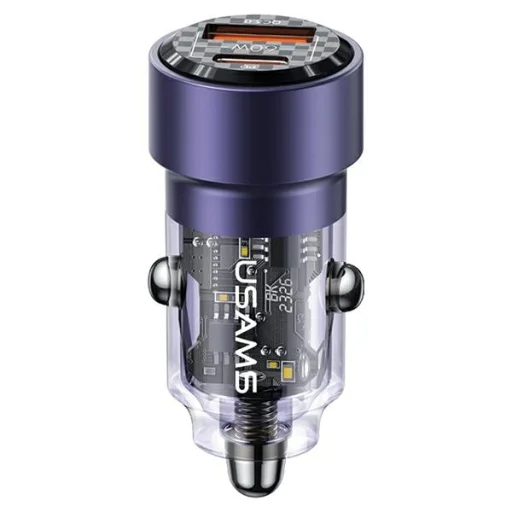 USAMS Autós Töltő C39 USB+USB-C 60W Gyors Töltés lila (US-CC208) - 1