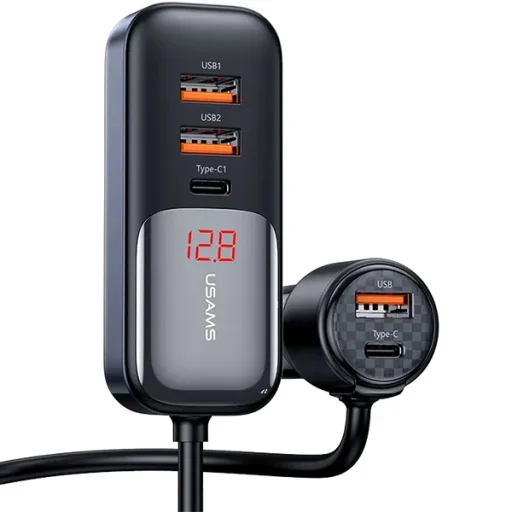 USAMS Autós töltő C40 3xUSB+2xUSB-C 165WPD+QC Gyors töltés fekete/fekete CC213CC01 (US-CC213) - 3