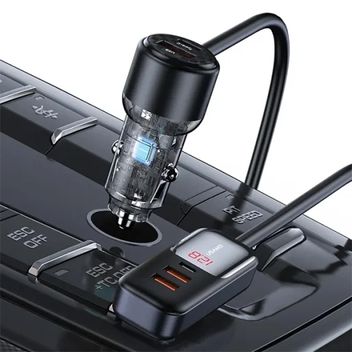 USAMS Autós töltő C40 3xUSB+2xUSB-C 165WPD+QC Gyors töltés fekete/fekete CC213CC01 (US-CC213) - 4