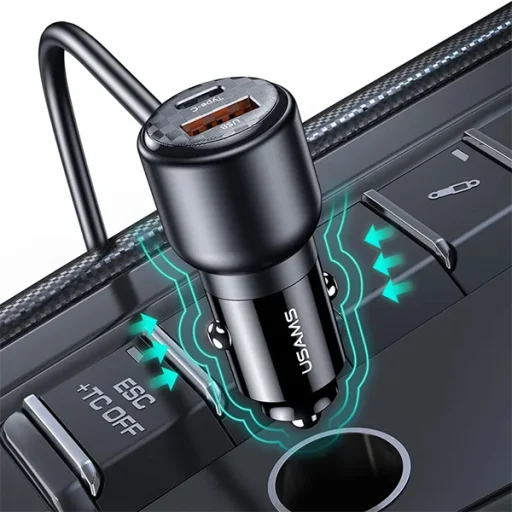 USAMS Autós töltő C40 3xUSB+2xUSB-C 165WPD+QC Gyors töltés fekete/fekete CC213CC01 (US-CC213) - 5