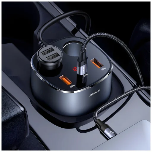 USAMS Autós Splitter 2xUSB-A / 1xUSB-C C28 245W szürke CC151TC01 (US-CC151) - 8