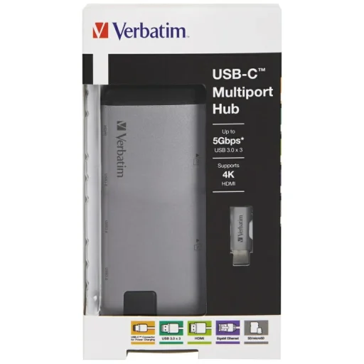 Verbatim USB-C Hub Adapter - USB-C/3xUSB-A 3.0/HDMI/Ethernet/SD/microSD alumínium 49142 - 5