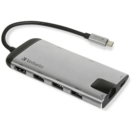Verbatim USB-C Hub Adapter - USB-C/3xUSB-A 3.0/HDMI/Ethernet/SD/microSD alumínium 49142 - 1
