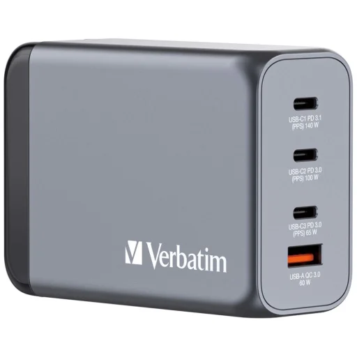 Verbatim GaN 240W Fali Töltő 3xUSB-C/USB-A + EU/UK/US Adapter GNC-240 32205 - 1