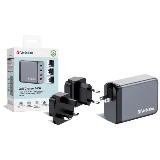 Verbatim GaN 240W Fali Töltő 3xUSB-C/USB-A + EU/UK/US Adapter GNC-240 32205 - 6