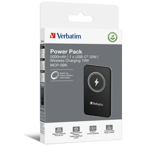 Verbatim Vezeték nélküli Mágneses Power Bank 'n' Go 15W 5000mAh fekete 32240 - 6