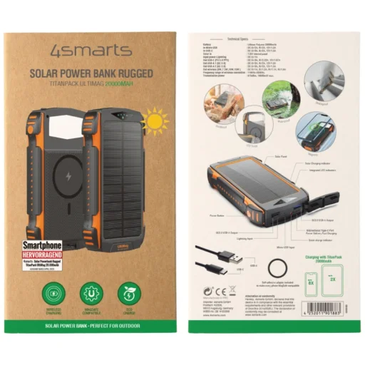 4smarts Powerbank Solarny TitanPack Rugged UltiMag 20000mAh fekete 496560 - 2