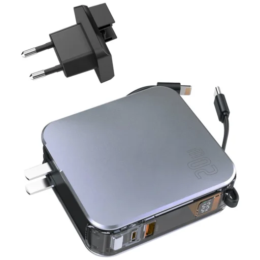 Powerbank 4smarts Lucid 3in1 Hybrid Charger 10000mAh 20W beépített USB-C / Lightning kábellel, ezüst - 2