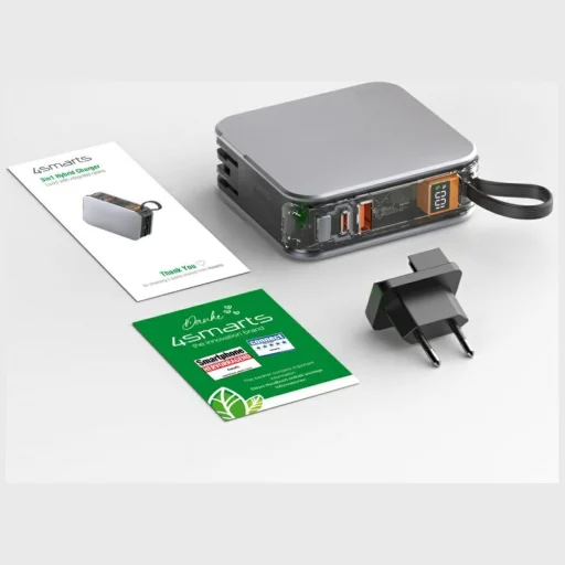 Powerbank 4smarts Lucid 3in1 Hybrid Charger 10000mAh 20W beépített USB-C / Lightning kábellel, ezüst - 4